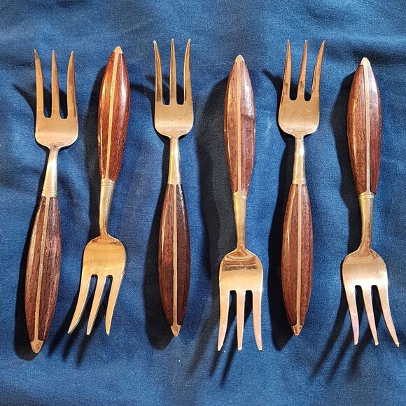 6 Vintage Mid Century Modern MCM DANISH MODERN Dessert Forks 5.75 INCHES LONG - Picture 3 of 6